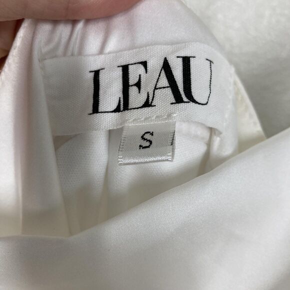 LEAU Dress Womens Small White Satin Cowl Neck Ruched Drawstring Slip Tie Straps - Picture 11 of 16